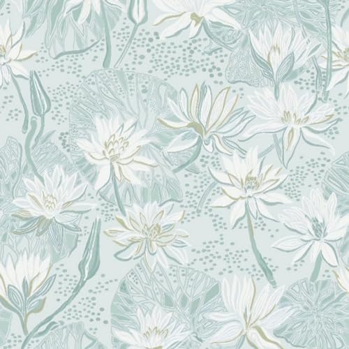 Fiula Selbstklebende Tapete Blumen Klebefolie Möbel 39.5x300CM Blumentapete Blau Weiß Wandpapier Vinyl Wrap Floral Wallpaper Wasserdicht Renovierung Wohnzimmer Wandtapete Vintage Dekorfolie Lotos