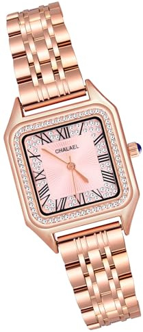 MICGIGI Damen Quarz Armbanduhr Rosegold Rechteckig Römische Ziffern Zifferblatt Analog Uhr mit Edelstahl Armband
