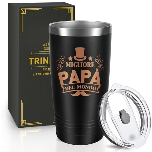 Miofula 600ml Tazza Caffè da Viaggio,Regalo Papà-Migliore Papà del Mondo | 20oz Tazza da Caffè Isolate in Acciaio Inox,Regali Festa del Papa,Tazza Termica con Cannuccia,Regalo Papa Compleanno Natale