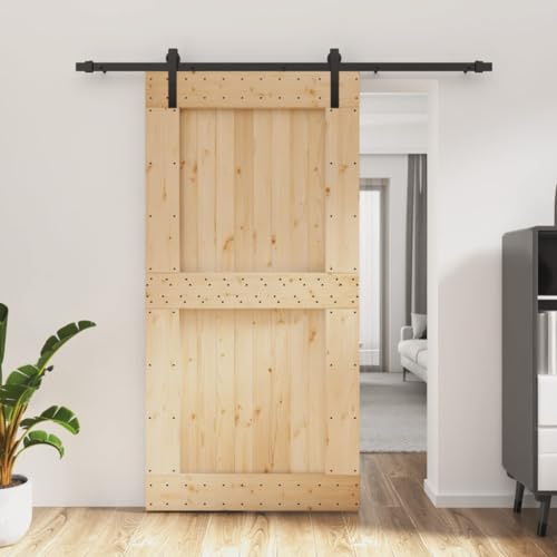 Festnight Schiebetür Komplettset Holz mit Beschlag Holzschiebetür Schiebetürbeschlag Innen Schiebetürsystem mit Tür Innentür Holztür Zimmertüren Scheunentür Schiebetüren Beschlagset 100x210 cm