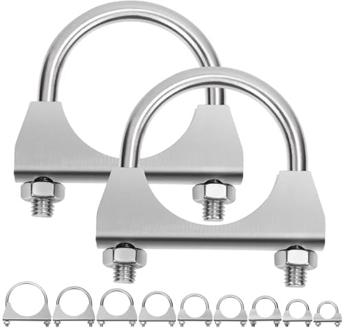 Swpeet Juego de 2 abrazaderas en U de 2 pulgadas, 50 mm, de acero inoxidable 304, abrazadera en U para silenciador, universal, resistente y duradera, ideal para tubos de punta