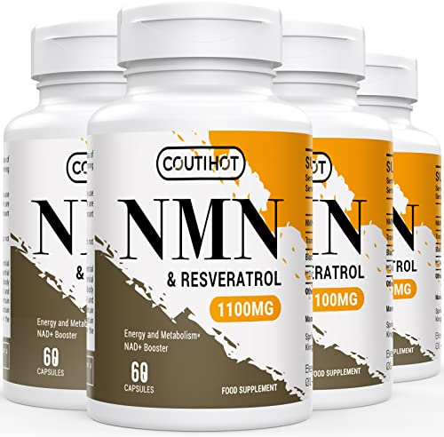 1100mg NAD & Trans-Resveratrol Capsules with 50mg Black Pepper Extract - Nutrient-Rich Blend - Gluten-Free, Non-GMO (60 Count (Pack of 4))