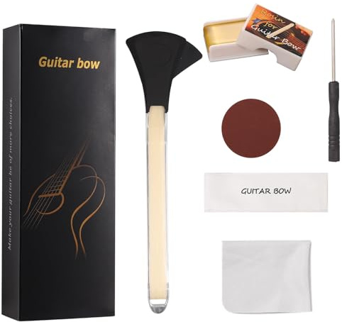 Guitar Bow Kit, 2-in-1 Horsehair Aluminum Alloy Guitar Bow Pick with Rosin Sandpaper Cloth Fun Acoustic Instrument Playing Tools Create Violin & Cello Sounds Creative Gift for Music Lover