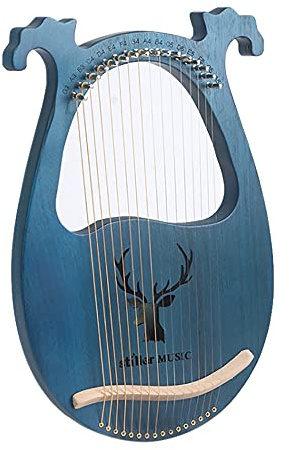 Loobiiny Instrumento de cuerda de caoba maciza portátil de 16 cuerdas, arpa de lira con nota tallada, llaves de afinación, cuerdas para recoger (azul)