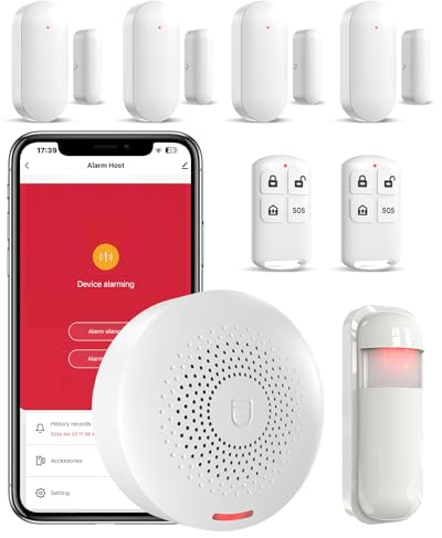 SanJie Home Security Alarmanlage, WiFi Alarmanlagen Haus inkl PIR-Detektor, Fernbedienungen, Tür Fenstersensor Kompatibel mit TUYA APP, Keine Monatliche Gebühr