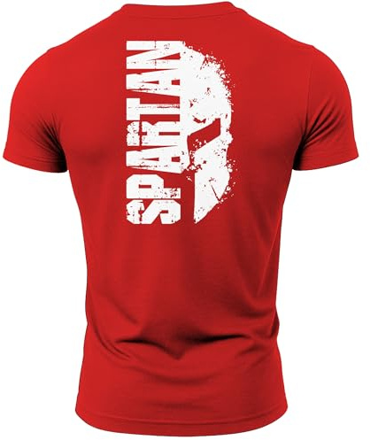 GYMTIER Spartan Split Helmet - Camiseta de gimnasio para hombre con diseño de casco espartano, para culturismo, entrenamiento y levantamiento, rosso, S
