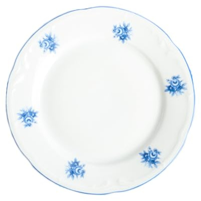 FranquiHOgar - Set de 6 Platos Postre Porcelana Premium Lubeck Blue - Diseño Elegante con Flores Azules - Apto para Microondas y Lavavajillas - Blanco y Azul