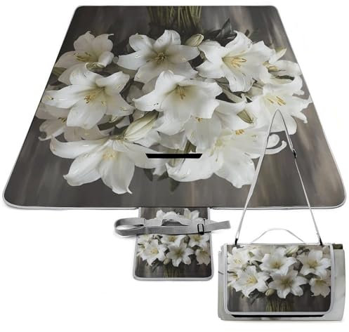 Quadratischer Outdoor-Teppich, weiße Lilienstrauß-Druck, für den Außenbereich, Terrasse, tragbare Matte, Strohteppich, Picknickmatte, Campingmatte, Strohteppich, Terrassenteppich