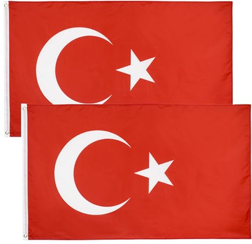 ElevaPulse 2 Stück Türkei Flagge Neu 90 X 150 Cm, Flagge Türkei| Wetterfeste Türkische Flagge Mit Messing-Ösen, Türkei Fahne, Kräftige Farben, Digitaldruck, Polyester, für Garten Innen- Außenbereich