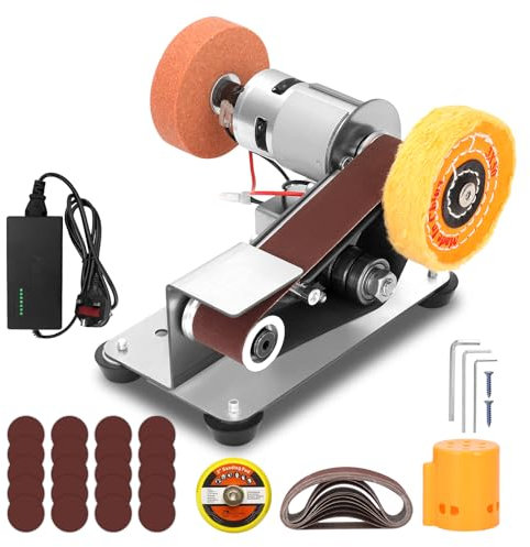 BriSunshine Upgrade Mini Belt Sanders for Wood, Electric Knife Sharpener, Table Bench Grinder Sanding Machine for DIY Woodworking Metal Knife Making, 7 Adjustable Speed (UK Plug)