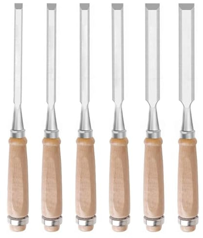Holzmeißel, Holzmeißel, professionelle Holzmeißel for die Zimmerei, scharfes Holzmeißelwerkzeug mit abgeschrägter Kante, 6-teiliges Künstlerset
