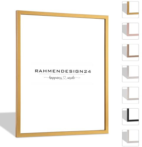Rahmendesign24 Bilderrahmen Nero 15x21 (DIN A5) Blattgold Fotorahmen, Wechselrahmen, Posterrahmen, Puzzlerahmen, schmaler Bilderrahmen
