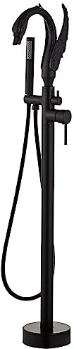 WOTZOV stehende Badewannenarmaturen, 2 Wasserauslässe, bodenmontierte Badewannenarmatur mit Handbrause, geschnitzter Vintage-Auslauf, Badewannenarmaturen aus Messing für kaltes ，Schwarz