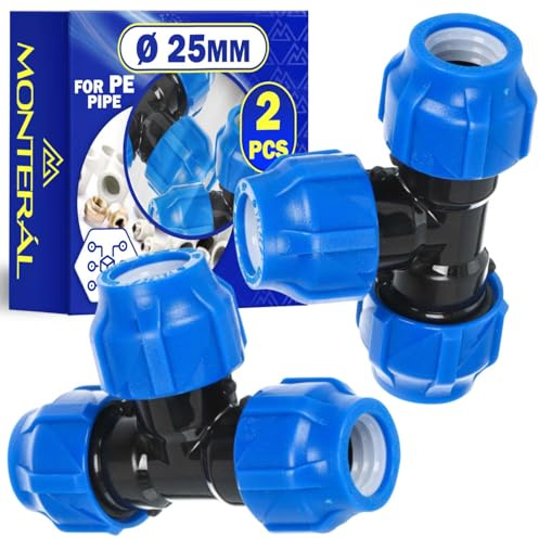 2x Racor T Ø 25mm 90° de Polipropileno PP para Conectar Tubo Polietileno PE | MONTERAL