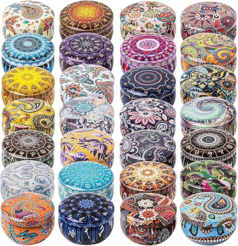 Malloom 28 Stück Bunte Kerzendosen, 2,2 oz Runde Zodiac-Kerzenbehälter mit Deckeln, Leere Runde Dosen im Großpack für Kerzenherstellung, DIY Bastelprojekte & Aufbewahrung