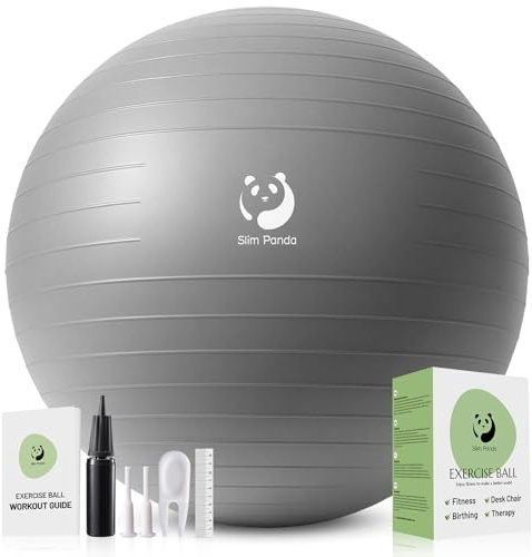Slim Panda Gymnastikball, 55-85CM Explosionsgeschützt Pezziball Sitzball mit Pumpe, Trainingsball Fitnessball für Senioren Therapie,Schwangerschaft, Fitness, Balance Training（Silver）