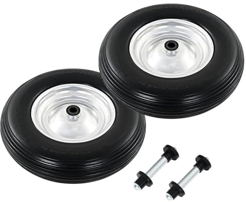 Tidyard Roue de brouette avec axe 2 pcs PU Solide 4.00-8 390 mm Caoutchouc Pneus de Remplacement Increvable Compatible pour Camions Sacs, Chariots Roue, Remorque