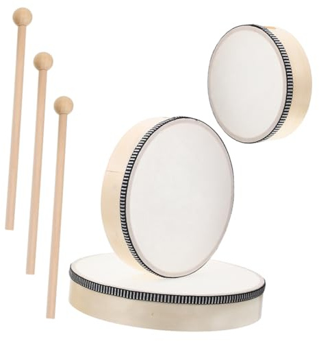 WOONEKY Tambourins à Main en Bois pour Adultes, Set 3 Pièces, Percussion Portable, Instrument De Musique pour Scène, Percussion Au Tambourin, Utilisation Professionnelle Musicale