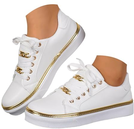 Xbemkste sneakers dam halvskor med kedja bekväma platta skor fritidsskor dam sneakers låga topp sommarskor lätta promenadskor snörning sportskor