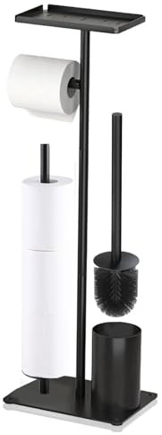 Toilet Roll Holder with Toilet Brush & Shelf, Stainless Steel Free Standing