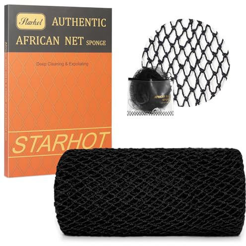 Starhot African Net Sponge Authentic with Knots, Fade-Resistant Body & Back Scrubber, Exfoliating Shower Bath Sponge, Quick-Dry Mesh Loofah, 30+ Colours (Black)