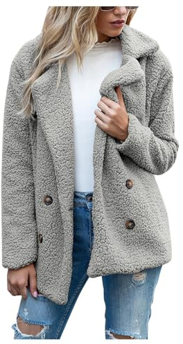 Genérico Ropa Mujer Elegante Invierno Abrigos de Lana Chaqueta Pelo Chaquetas Pelo Sin Capucha de Peluche Ligeros Chaqueta Entretiempo Abrigo Doble Faz Mujer Gris M