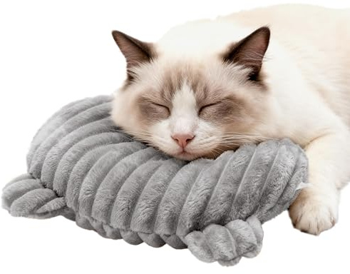 Jiupety Katzenkissen U-förmiges Hundekissen waschbar, Spielzeug-Kissen beruhigend für Katzen und kleine Hunde, Orthopädisches Kuschelkissen für Nackenstütze & Tiefschlaf, Grau, Größe M