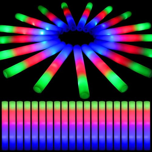 DkevEu 200pcs LED Leuchtstäbe Schaumstoff, 3 Beleuchtungsmodi - Leuchtstab LED für Party & Hochzeit, Kinderfreundliche LED Stäbe Leuchtwedel