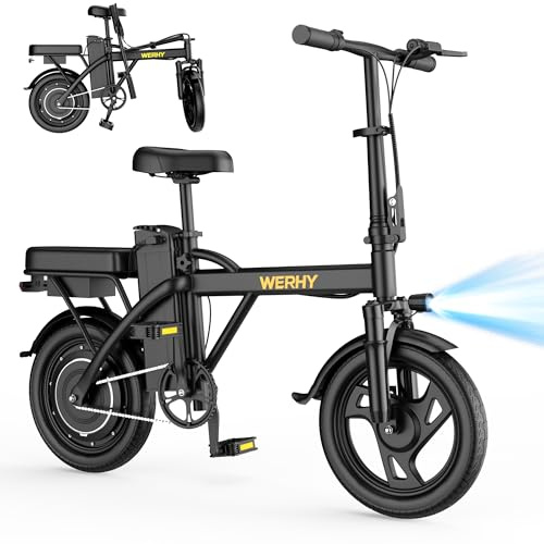 WERHY Electric Bike for Adults, 500W Motor, 20 MPH Max Speed Folding Ebike, 14 Electric Bicycles, Max 30/40 Miles Range (Pedal Assist Mode), Mini E Bikes