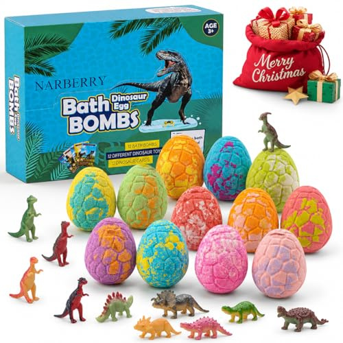 Badbomber barn med dinosaurieleksaker inuti, 12 stycken ekologiska badbollar för barn med överraskning av naturliga ingredienser, födelsedagspresenter julklappar 3–12 år