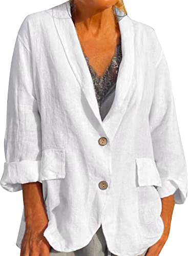Generisk lång blazer, sportig, elegant linne, blazer, damer, sommar, lätt kostymjacka, vår, sommarblazer, långärmad kavaj med knappar, businessblazer med fickor, linneblazer, ledig sweatblazer