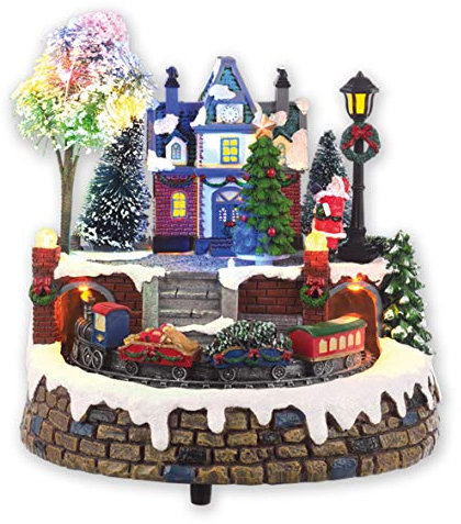 The Christmas Workshop 70840 Animated Musical Village/Light Up Christmas Decoration/Multi-Coloured LED Lights/Plays 8 Different Classic Christmas Songs / 24cm x 20cm x 20cm