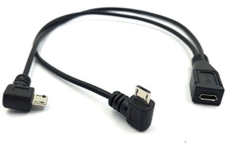 Duttek Micro USB Splitter Cable, Micro USB 1 Female to 2 Double Male Right Angle 90 Degree Converter High Speed Charging Cable Cord 25CM/10 Inch