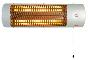 Bimar HR307 Stufa elettrica da Esterno al Quarzo da 1500W, Stufetta Radiante a Parete Riscaldamento per Esterno Istantaneo e Circoscritto, Kit Incluso, Orientabile 0-90 Gradi, Accensione a Corda