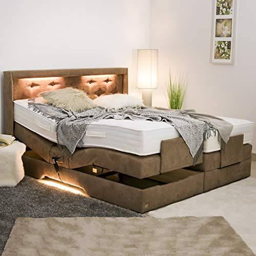 PAARA Luxus Boxspringbett Paris Night GM | 10.000 Newton Motorleistung | LED | Antirutsch-Matten | Royal-WS® Taschenfederkern Matratze mit Gelschaum-Topper Kern | Made in Germany (180 x 200 cm)
