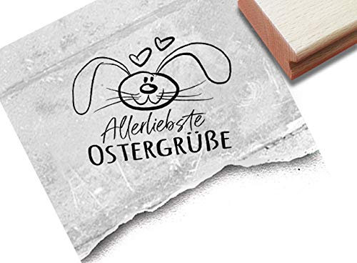 Stempel Osterstempel Allerliebste Ostergrüße mit Hase - Textstempel Ostern Osterpost Karten Geschenkanhänger Osterdeko Scrapbook - zAcheR-fineT