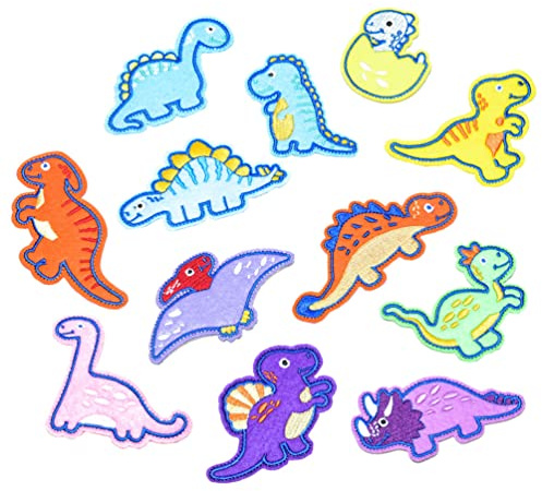 12st Dinosaurier Gestickter Aufnäher Patches Zum Nähen Von Tieren Applikation Zum Nähen Selber Machen Reparaturflicken Für Kleidung Stoffflecken Zubehör Stickerei Kind Klebstoff