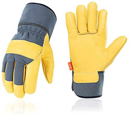 Vgo... Guanti da Lavoro Uomo in Pelle Antiurto, Guanti Antinfortunistici per Costruzione Edilizie Lavori Giardinaggio Multifunzionali Antiabrasioni Antivibrazioni