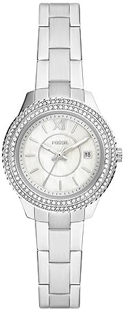 Fossil Watch for Women Stella, Three Hand Date Movement, 30 mm Silver Stainless Steel Case with a Stainless Steel Strap, ES5137