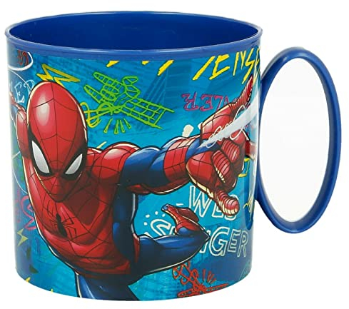 Kids Character Cute Mini Mug 265ML Drinking Re-Usable Plastic Cup Microwave Safe (Spiderman Graffiti)