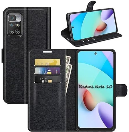 betterfon Handyhülle Kompatibel mit Xiaomi Redmi 10 | Premium Qualität TPU Klapphülle für Redmi 10 mit Kartenfächern | Magnetverschluss Handyhülle | Schwarz