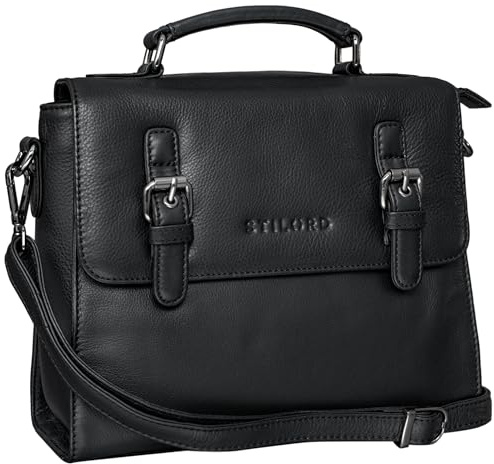 STILORD 'Estelle' Fashion Handtasche Leder Umhängetasche Damen Elegant Schultertasche Vintage Damentasche Satchel Bag aus echtem Leder, Farbe:schwarz
