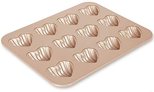 TSTSM Moules à gâteau 12 Trous Moule à gâteau antiadhésif, Mini moules à gâteau Madeleine moules de Cuisson moules en Forme de Coeur Madeleine Chocolat Biscuit Bonbons Moule, doré