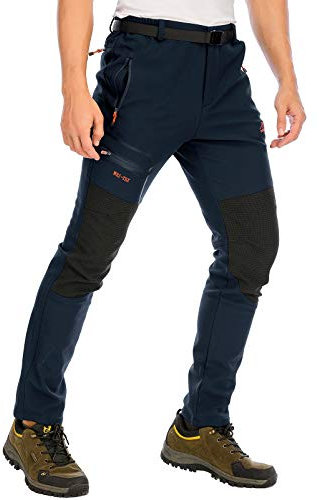 DAFENP Pantaloni Trekking Sci Uomo Invernali Pantaloni da Lavoro Termici Impermeabile Pantaloni Neve Softshell Montagna Escursionismo Caldo All'aperto KZ1662M-DarkBlue3-L