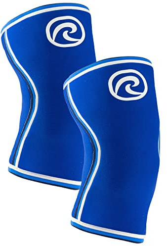 Rehband RX Knee Sleeve Power Max 7 mm, Genouillère Powerlifting & Haltérophilie, Compression Néoprène Haute Stabilité, Coupe Longue pour Squat & Deadlift, Couleur:Bleu - 1 Paire, Taille:XS