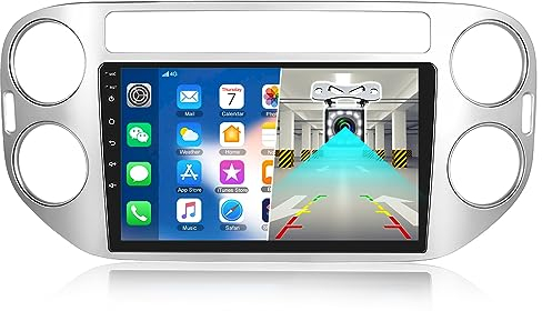 CAMECHO Android Autoradio mit Navi für VW Tiguan (2010-2017),Doppel Din Radio mit 9 Zoll Auto Radio Touch Display,mit Bluetooth Freisprecheinrichtung RDS WiFi FM+ Rückfahrkamera