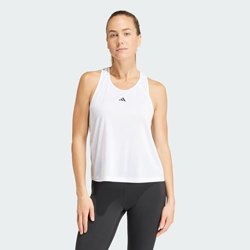 adidas Donna Train Essentials Minimal Branding Racerback Tank Top Shirt, White, M