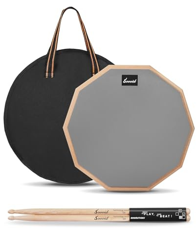 Sovvid 12 Inches Drum Pad and 5A Drum Sticks, Double Sided Snare Drum Practice Pad for Drummers, Silent Practice for Adults and Kids with Storage Bag - Gray