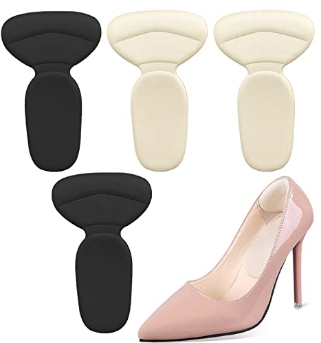 2 Pairs Back of Heel Cushion Pads,Heel Grips for Ladies Shoes,Adhesive Heel Grips Inserts for Boots,Shoe Heel Pads,Anti Blister Heel Protectors for Shoes,Shoe Inserts for Shoes Too Big,Black,Beige