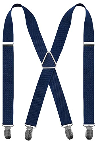 Beaface Mens Braces X Shape with 4 Clips, Elastic Adjustable Suspenders Braces for Men Trousers, Mens Suspenders Braces Business Wedding Casual (Navy 1)